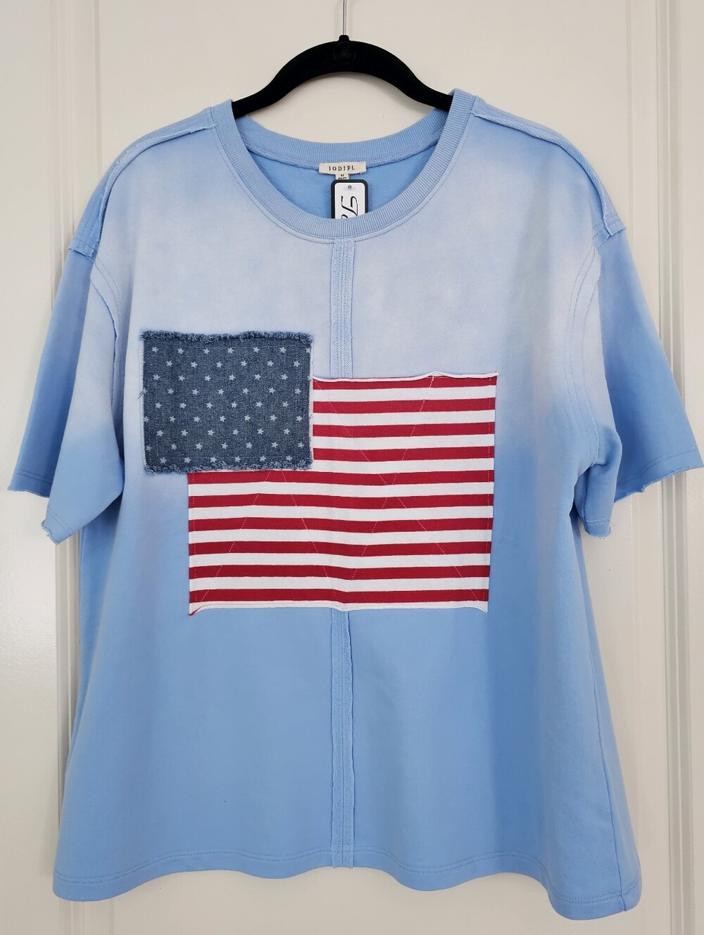 JODIFL Light Blue Short Sleeve Tee with Flag Patch